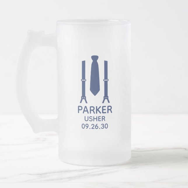 Usher Blue Tie Frosted Glass Beer Mug (Left)