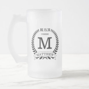 Usher Initials Frosted Glass Beer Mug