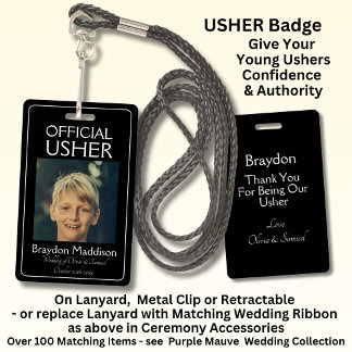 USHER Photo Official Badge Black White ID Badge