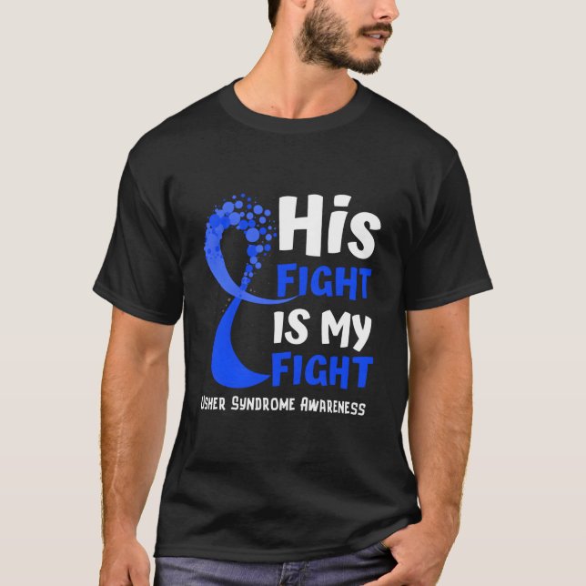 Usher Syndrome Awareness Blue Ribbon Hope Family F T-Shirt (Front)