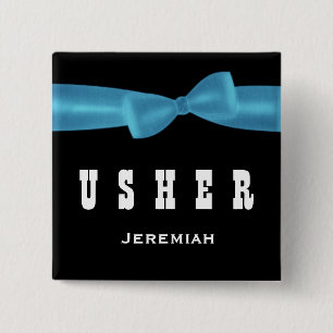 USHER Wedding Custom Name V02R BLUE 15 Cm Square Badge