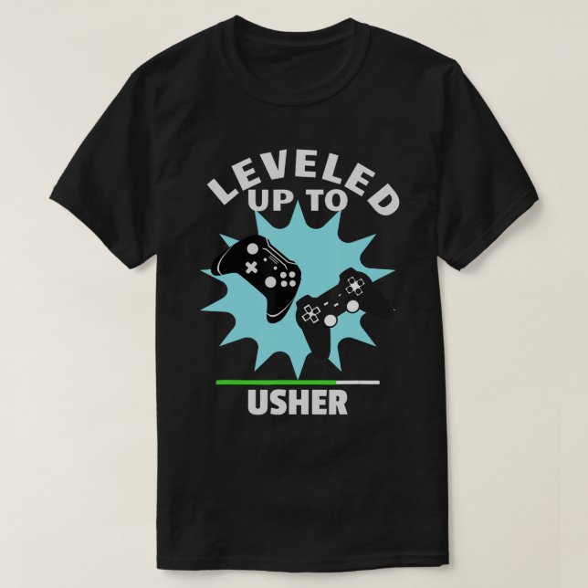 Usher Wedding Gift Funny Levelled Up Gamer T-Shirt (Design Front)