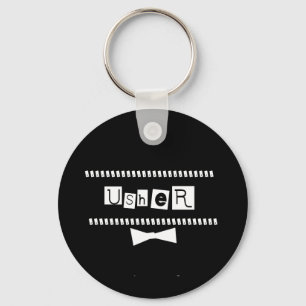Usher White on Black Key Ring