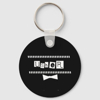 Usher White on Black Key Ring
