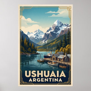 Ushuaia Argentina Vintage Retro Travel Poster
