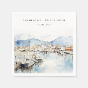 Ushuaia, Argentina Watercolor Landscape Wedding Napkin