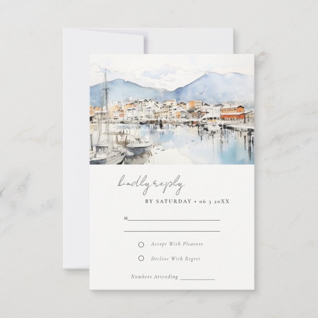 Ushuaia, Argentina Watercolor Landscape Wedding RSVP Card (Front)
