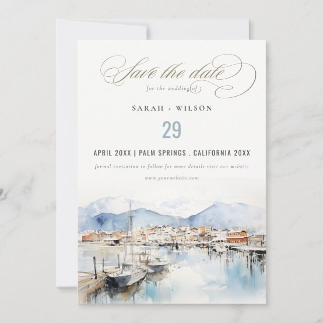 Ushuaia, Argentina Watercolor Landscape Wedding Save The Date (Front)