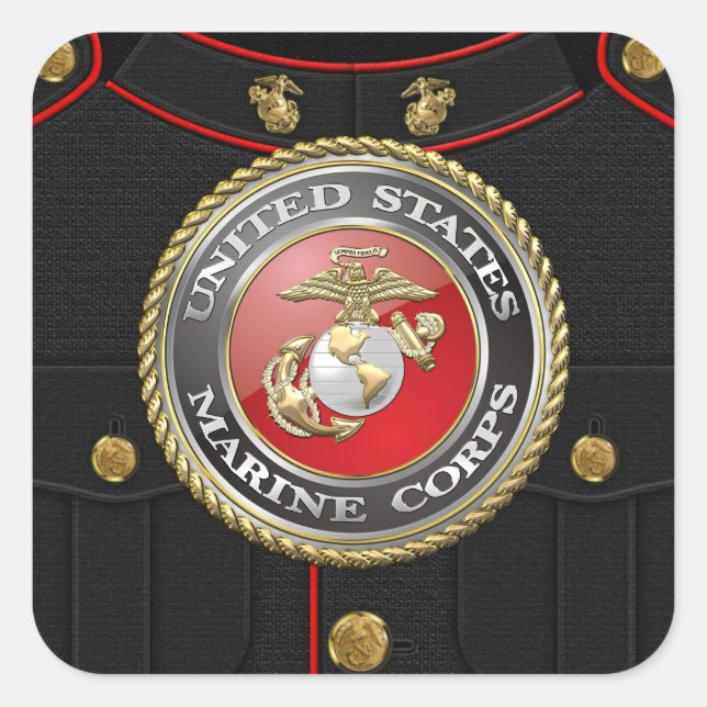 USMC Emblem & Uniform [3D] Square Sticker (Front)