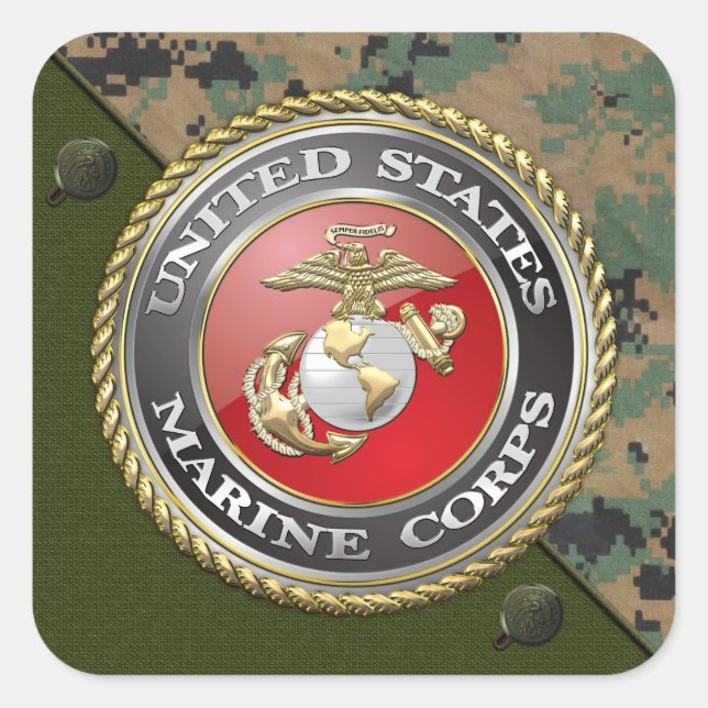 USMC Emblem & Uniform [3D] Square Sticker (Front)
