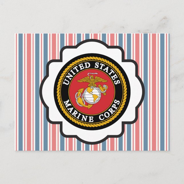USMC Emblem with Red, White and Blue Stripes Postcard (Front)