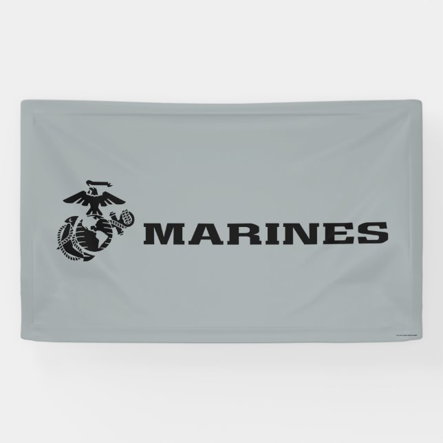 USMC Logo Stacked Black Logo Banner (Horizontal)