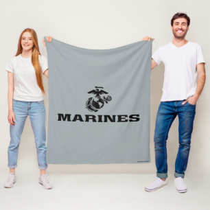 USMC Logo Stacked Black Logo Fleece Blanket