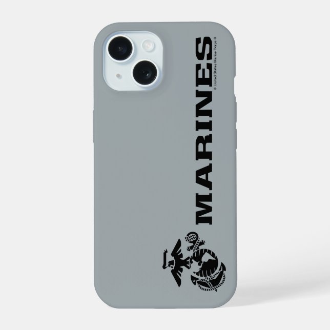 USMC Logo Stacked Black Logo iPhone 15 Case (Back)