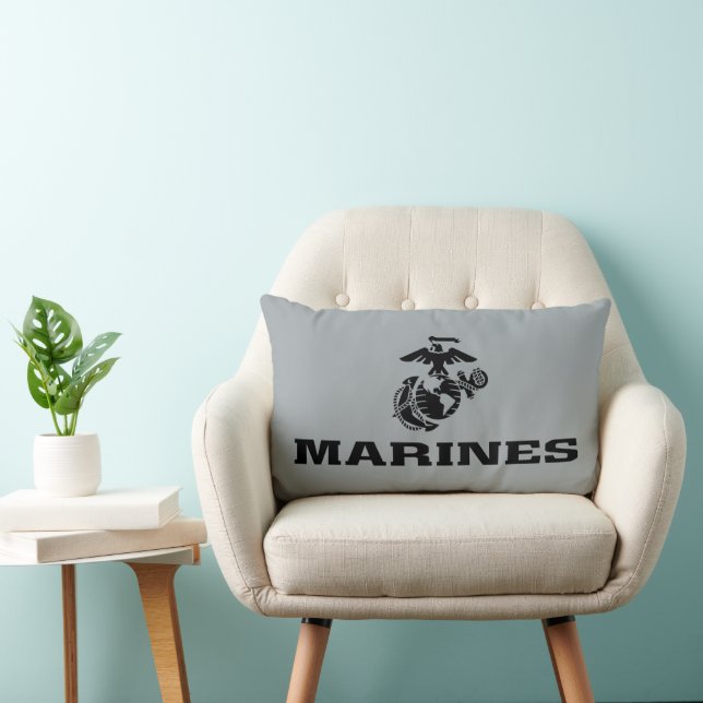 USMC Logo Stacked Black Logo Lumbar Cushion (Chair)