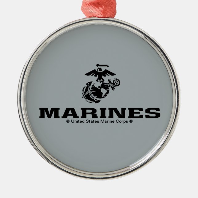 USMC Logo Stacked Black Logo Metal Tree Decoration (Front)