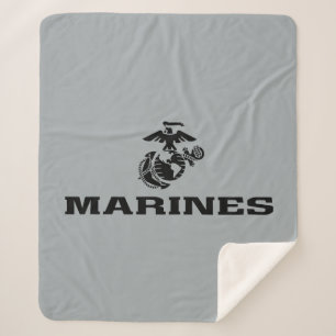 USMC Logo Stacked Black Logo Sherpa Blanket