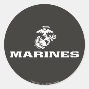 USMC Logo Stacked - White Classic Round Sticker