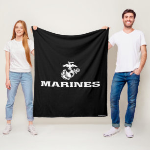 USMC Logo Stacked - White Fleece Blanket