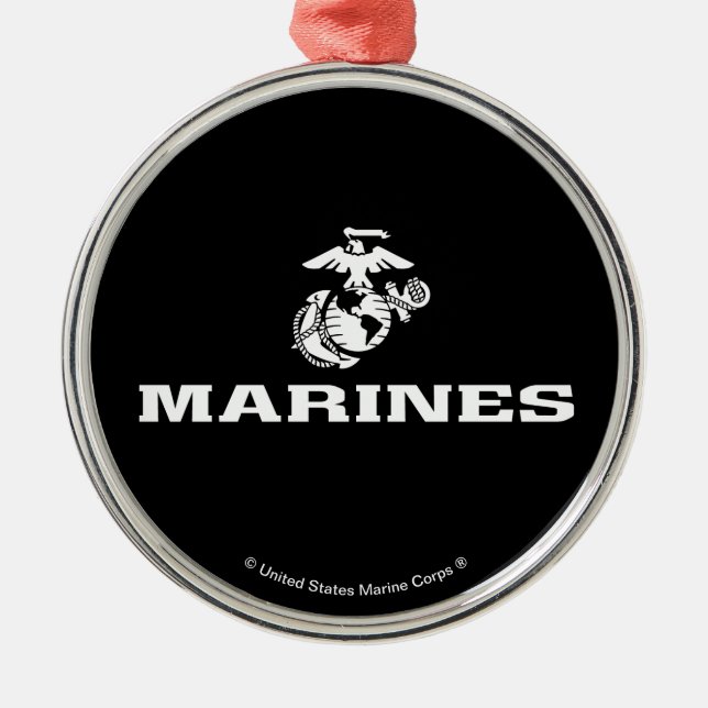 USMC Logo Stacked - White Metal Tree Decoration (Front)