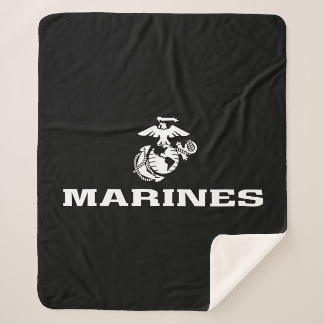 USMC Logo Stacked - White Sherpa Blanket (Front)