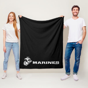 USMC Logo - White Fleece Blanket