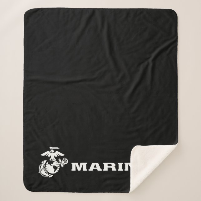 USMC Logo - White Sherpa Blanket (Front)