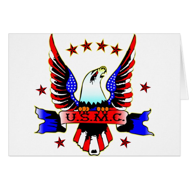 USMC Old School Red White & Blue Eagle Tattoo (Front Horizontal)