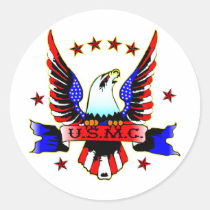 USMC Old School Red White & Blue Eagle Tattoo Classic Round Sticker