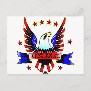 USMC Old School Red White & Blue Eagle Tattoo Postcard