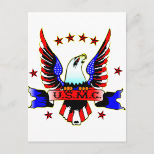 USMC Old School Red White & Blue Eagle Tattoo Postcard