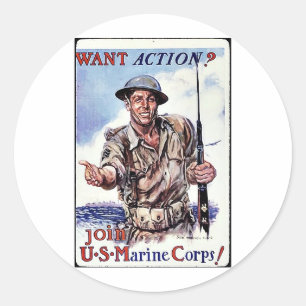 Usmc Recruit Classic Round Sticker