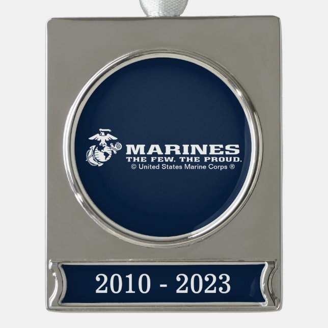 USMC The Few The Proud Logo - White Silver Plated Banner Ornament (Front)
