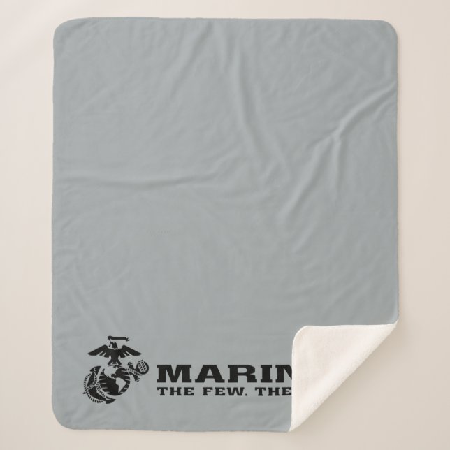 USMC "The Few, The Proud" Stacked Black Logo Sherpa Blanket (Front)