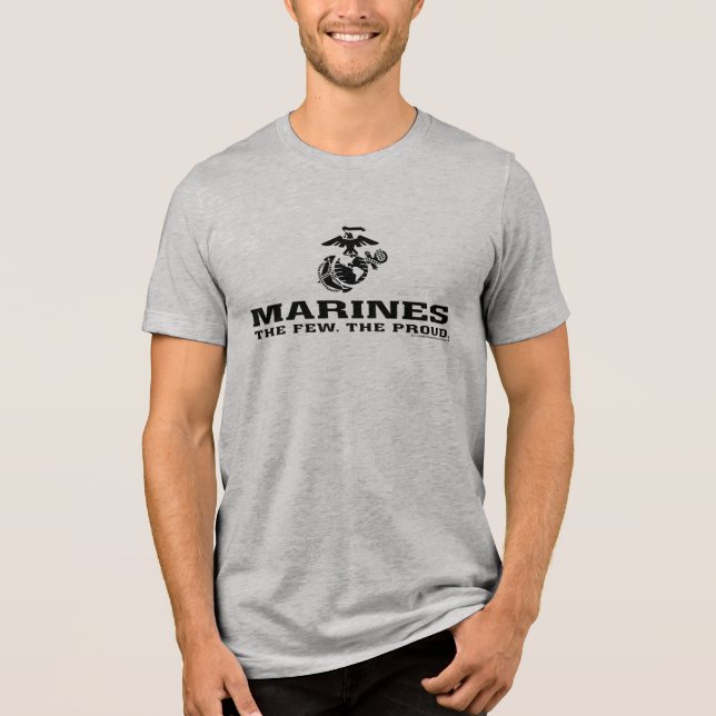 USMC "The Few, The Proud" Stacked Black Logo Tri-Blend Shirt (Front)