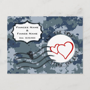 USN Navy Save the Date and Hearts Announcement Postcard