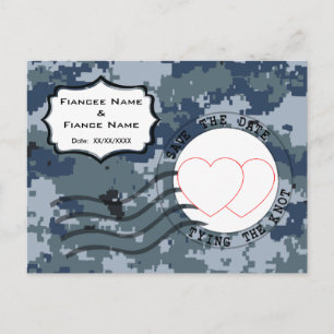 USN Navy Save the Date and Hearts Announcement Postcard