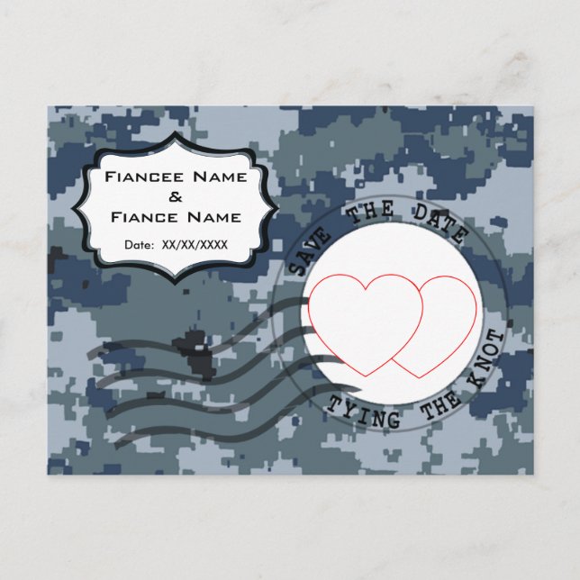 USN Navy Save the Date and Hearts Announcement Postcard (Front)