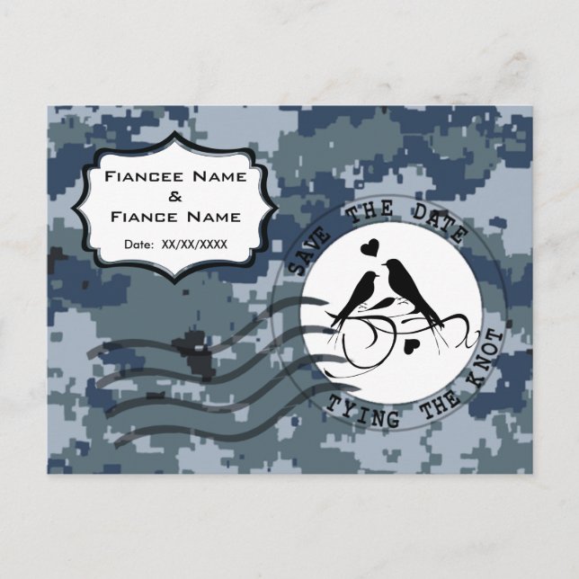 USN Navy Save the Date and Love Birds Announcement Postcard (Front)