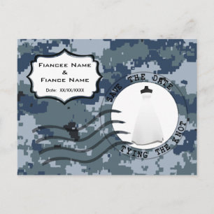 USN Navy Save the Date & Wedding Gown Announcement Postcard