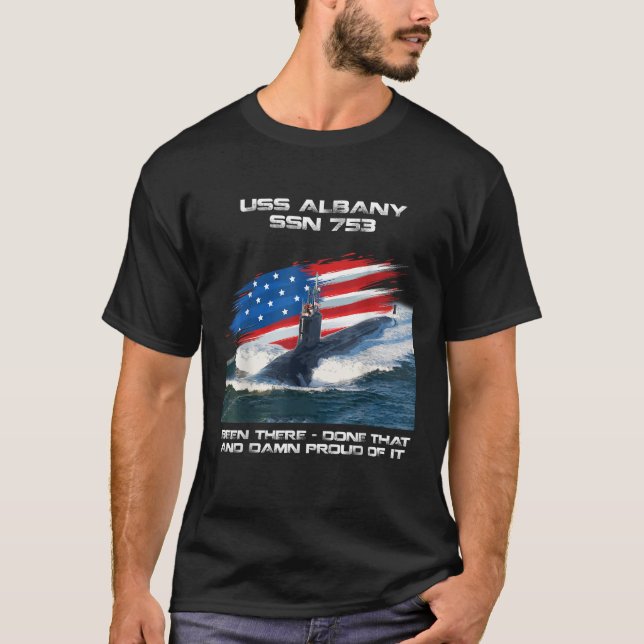 USS Albany SSN 753 American Flag Submarine Veteran T-Shirt (Front)