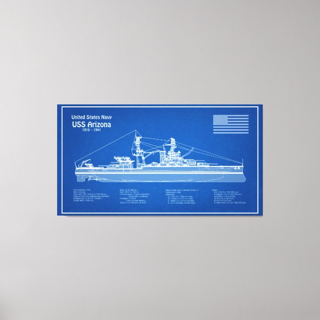 USS Arizona - Ship Blueprint Plans ABD Canvas Print (Front)