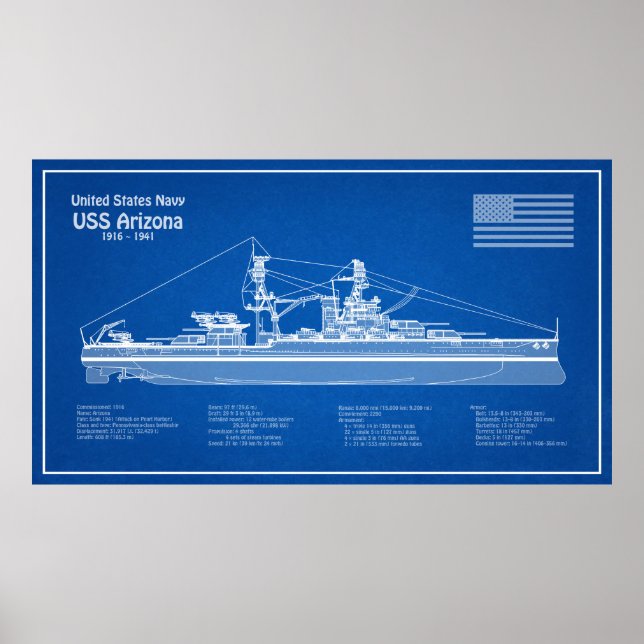 USS Arizona - Ship Blueprint Plans ABD Poster (Front)