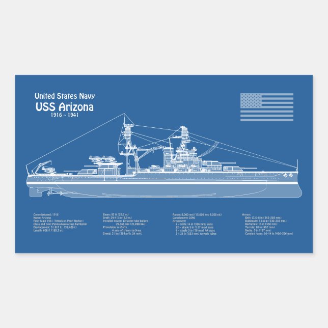 USS Arizona - Ship Blueprint Plans ABD Rectangular Sticker (Front)