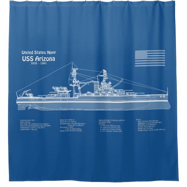USS Arizona - Ship Blueprint Plans ABD Shower Curtain (Front)