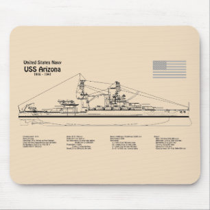 USS Arizona - Ship Blueprint Plans SD Mouse Mat