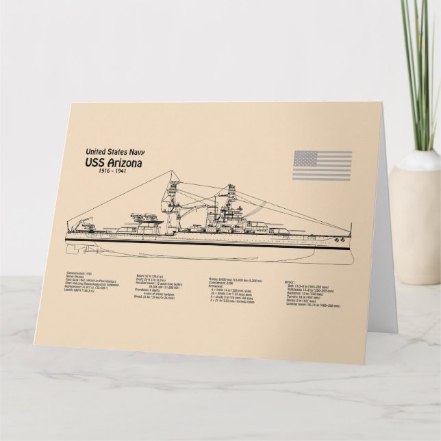 USS Arizona - Ship Blueprint Plans SD Thank You Card (Front)