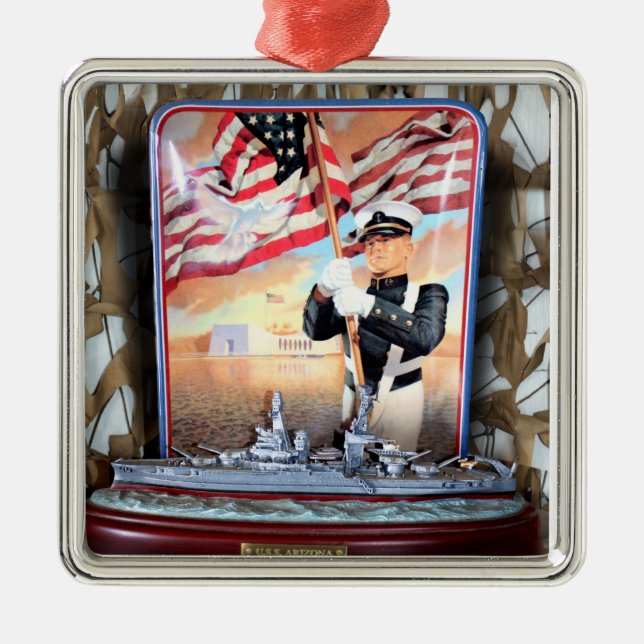 USS Arizona Tribute Metal Tree Decoration (Front)