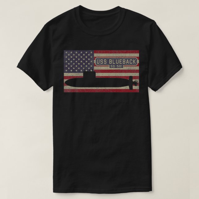 USS Blueback SS581 Submarine USA American Flag Pre T-Shirt (Design Front)