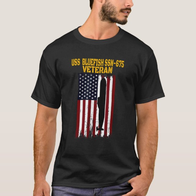 USS Bluefish SSN 675 Submarine Veterans Day Father T-Shirt (Front)